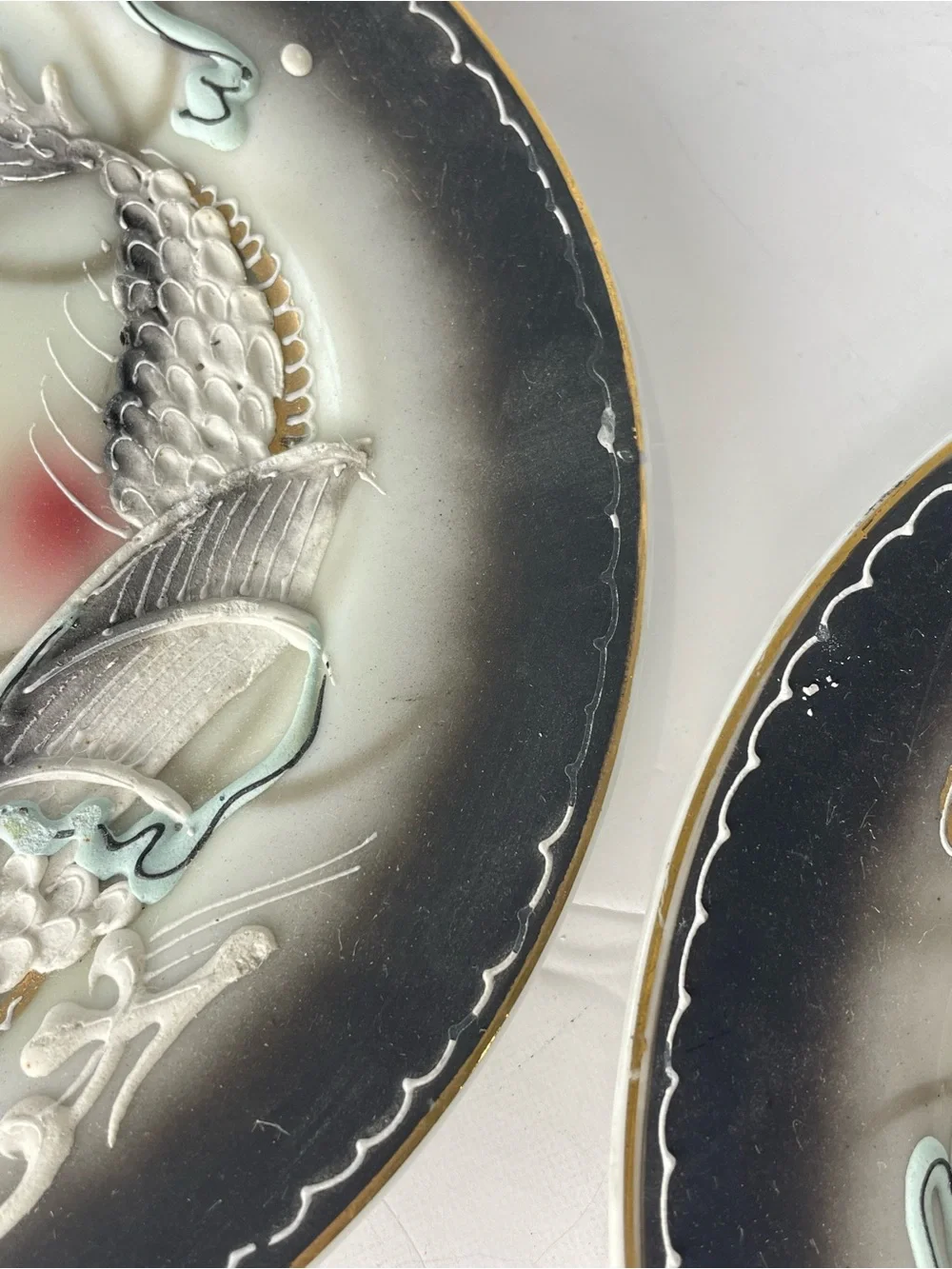 4 Vintage Victoria China Dragonware Dessert Plates 7.25” Dragon 3D Moriage Gold